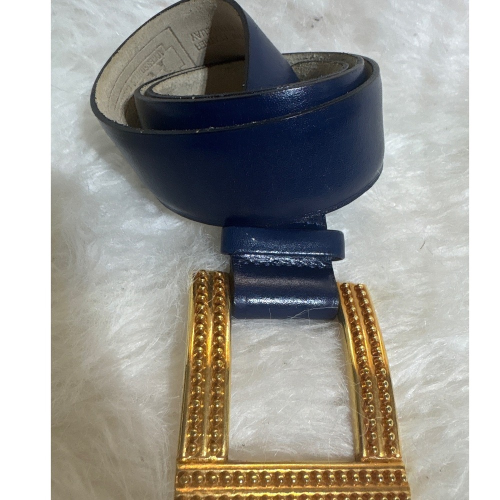 The Ritz Accessories Vintage Classy Belt Womens 26-29 Navy Blue Leather  Gold